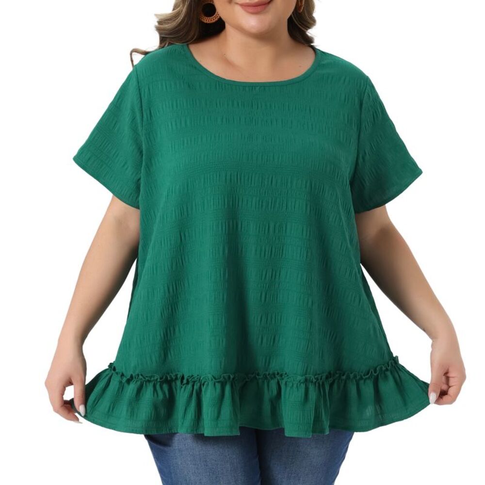 Women Plus Size Short Sleeve Summer Loose Fit Flowy Blouse Top Green